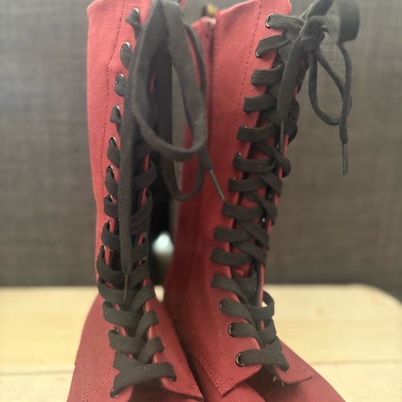 Dr. Martens Battersea Women Maroon Canvas Mid Calf Lace Up Combat Boots Size 9 - Picture 7 of 16